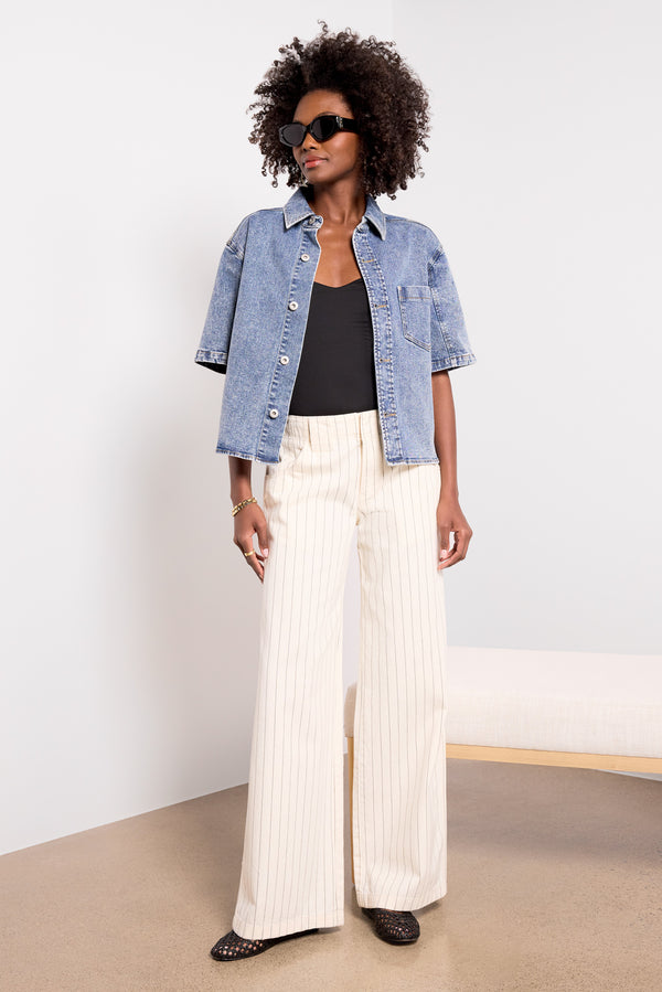 Everve Rachel Denim Short Sleeve Shirt Blue