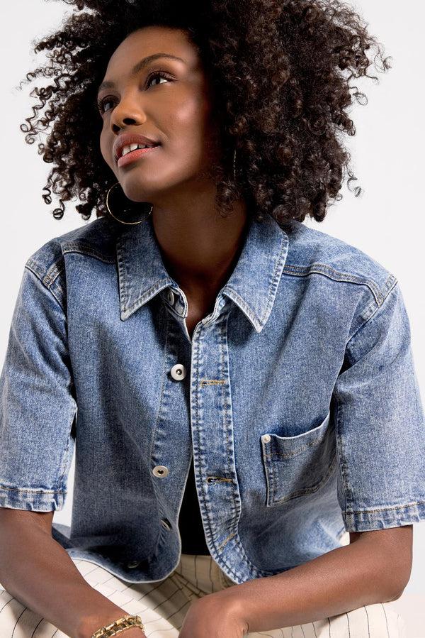 Everve Rachel Denim Short Sleeve Shirt Blue