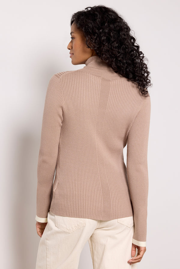 Everve Ravena Rib Knit High Neck Top Fungi