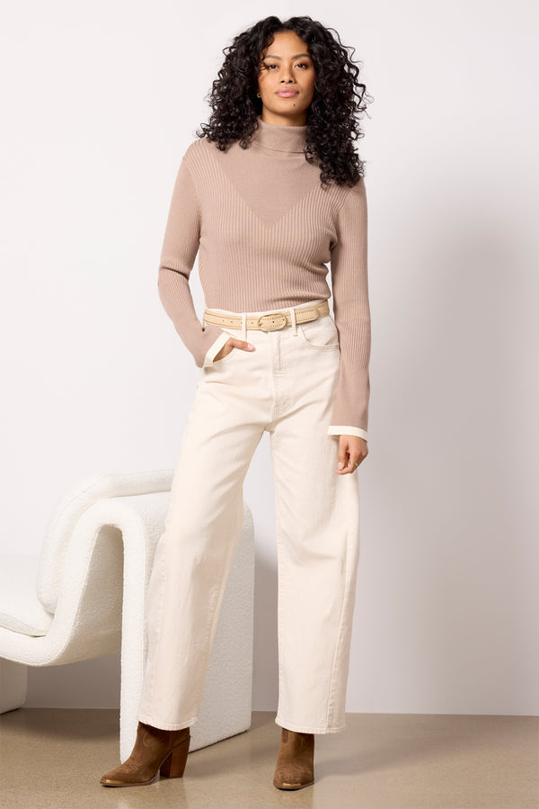 Everve Ravena Rib Knit High Neck Top Fungi