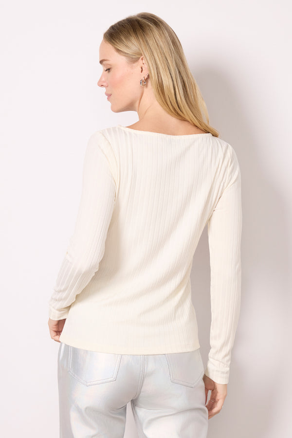 Everve Rebecca Rib Boatneck Top Cream