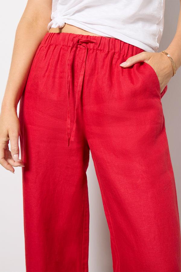 Everve Riley Pant In Linen Crimson