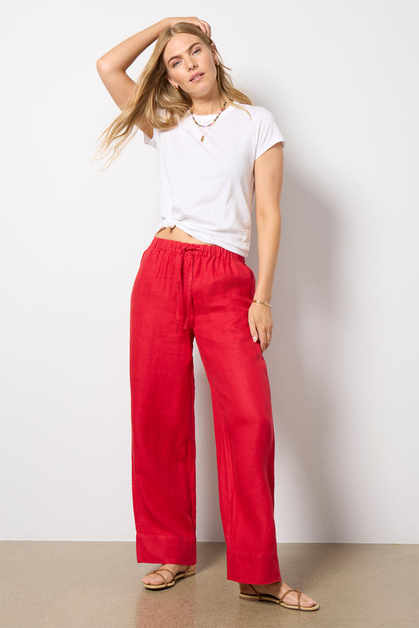 everve Riley Pant in Linen Crimson
