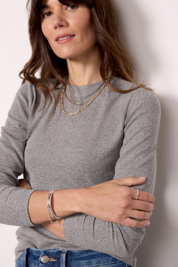 Everve Rilo Rib Long Sleeve Top Greymarl