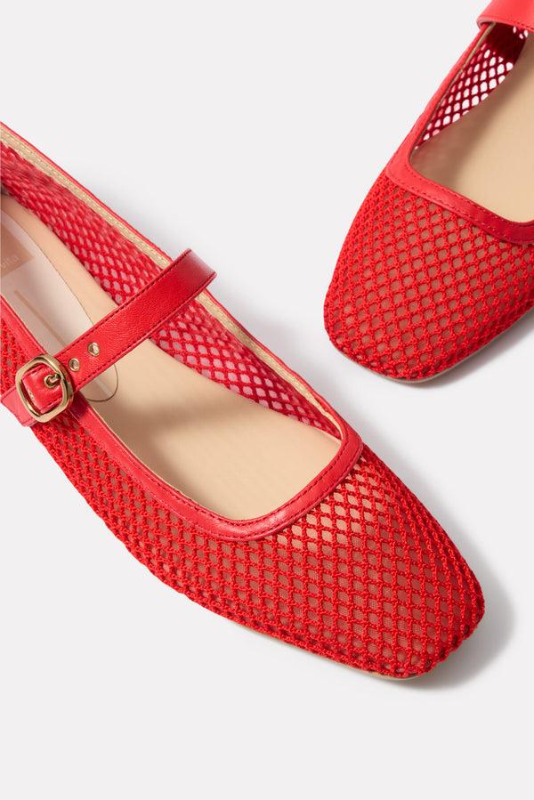 Everve Rodni Mesh Mary Jane Flat Red
