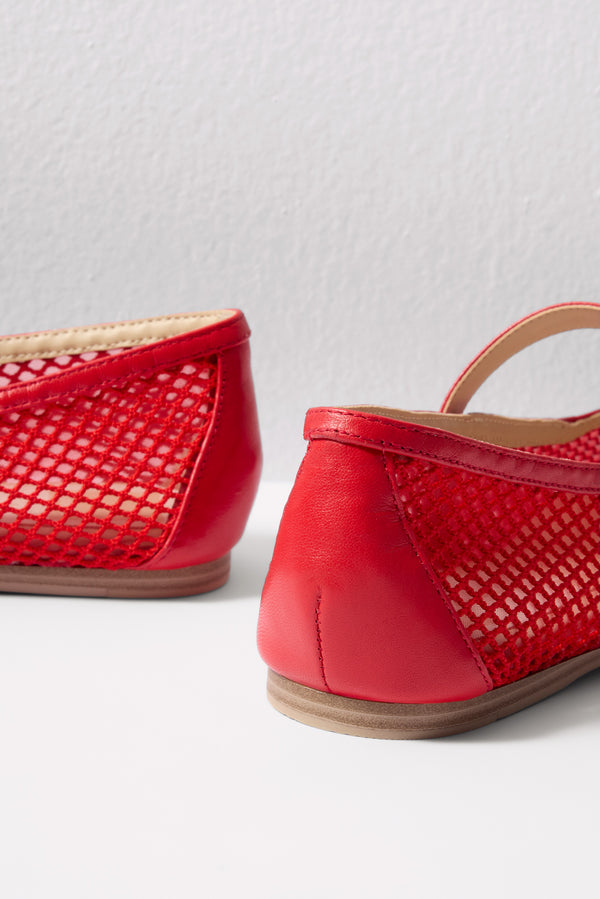 Everve Rodni Mesh Mary Jane Flat Red