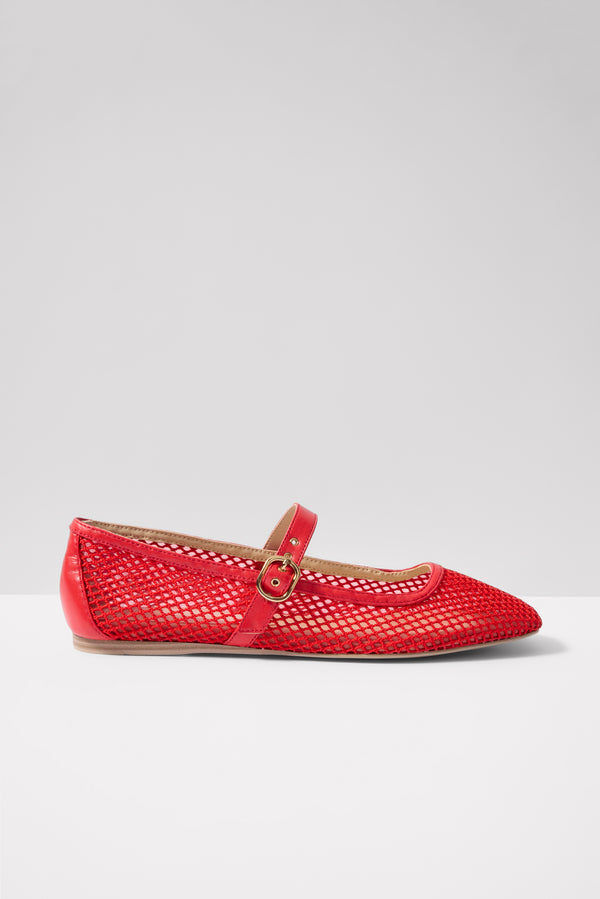 Everve Rodni Mesh Mary Jane Flat Red