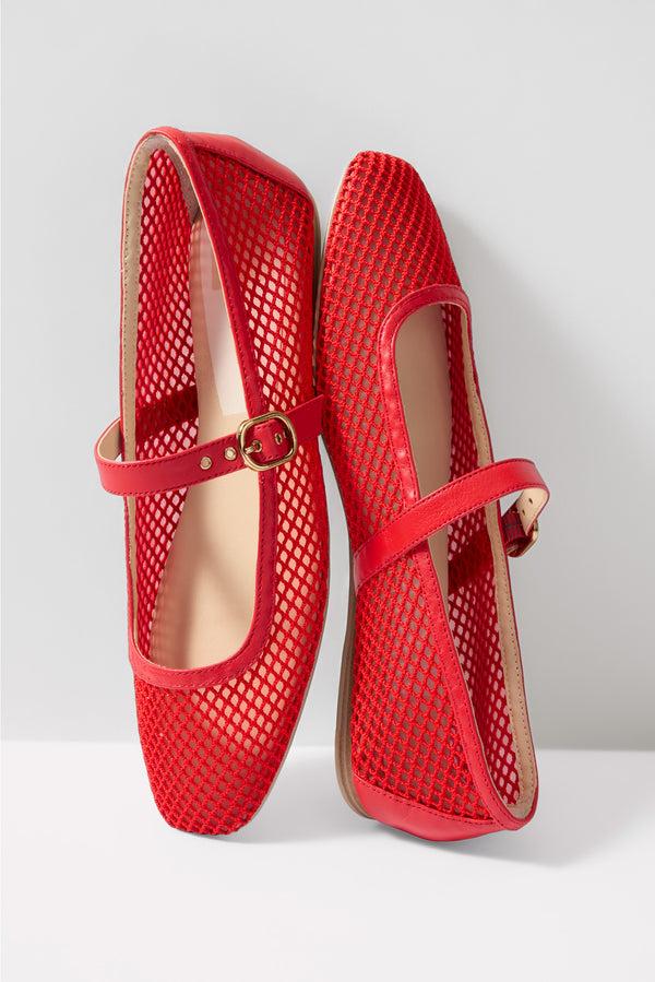 everve Rodni Mesh Mary Jane Flat Red