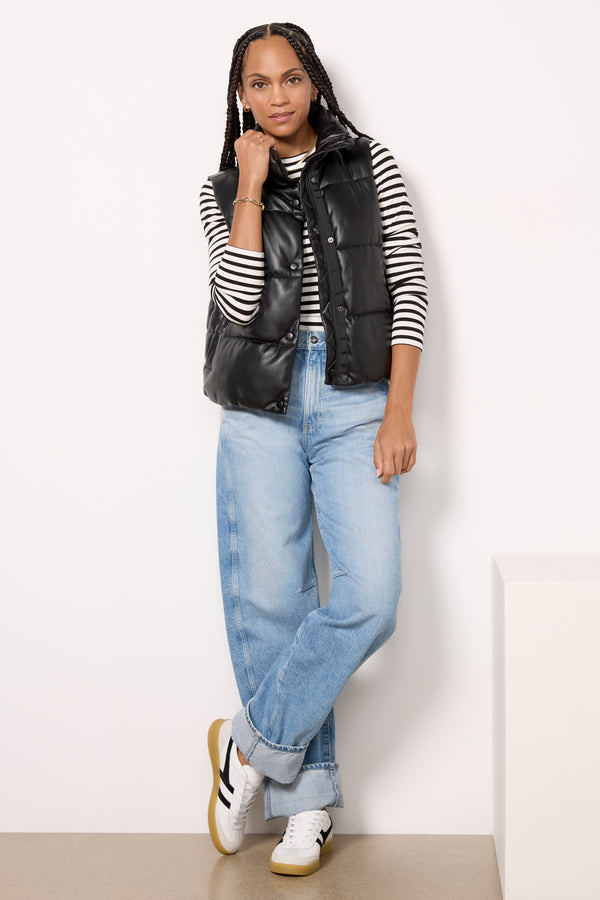 Everve Rowan Puffer Vest Blackfauxleather