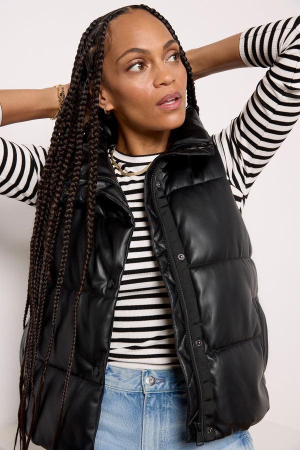 everve Rowan Puffer Vest Blackfauxleather