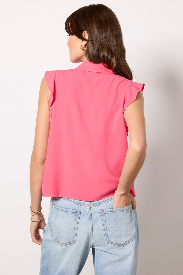 Everve Ruffle Button Down Vibranthibiscus
