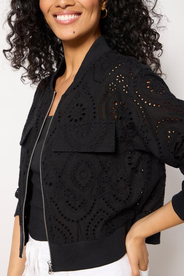 Everve Ryan Eyelet Bomber Jacket Black