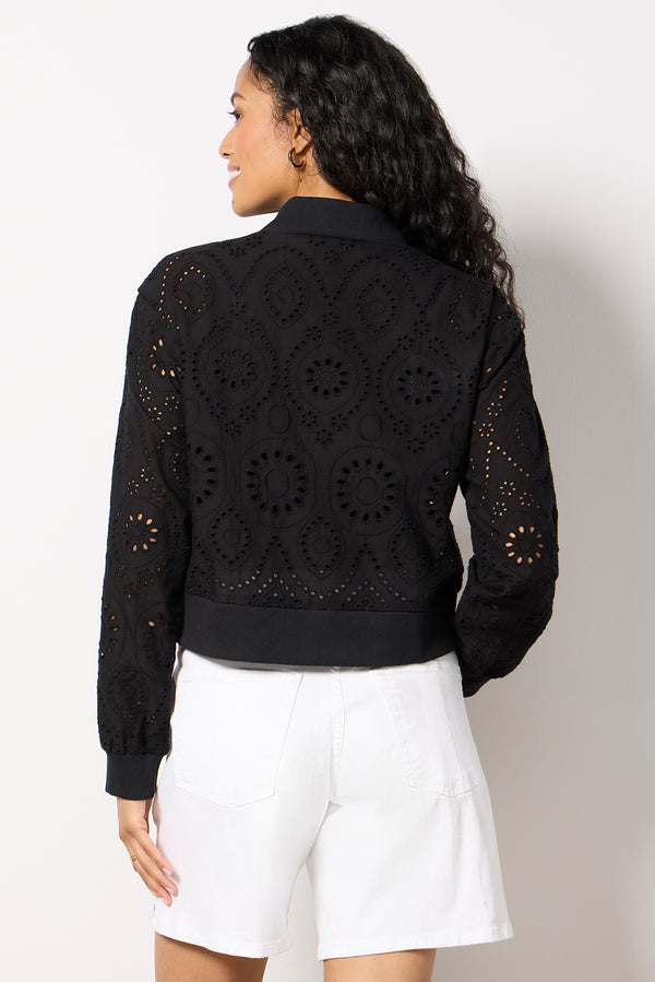Everve Ryan Eyelet Bomber Jacket Black