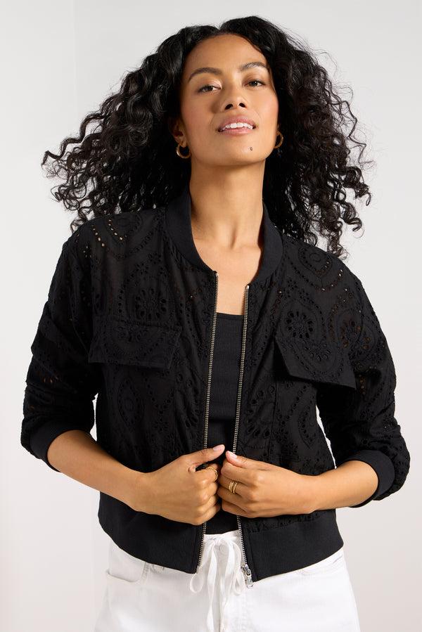 everve Ryan Eyelet Bomber Jacket Black