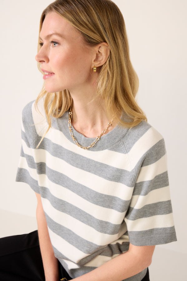 Everve Sami Raglan Sweater Htdgrey/Ivorystripe