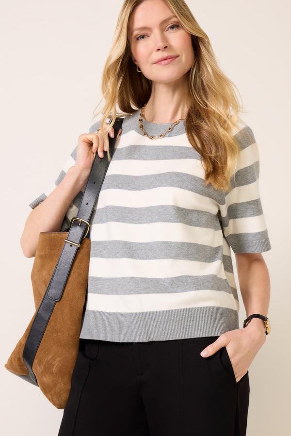 Everve Sami Raglan Sweater Htdgrey/Ivorystripe