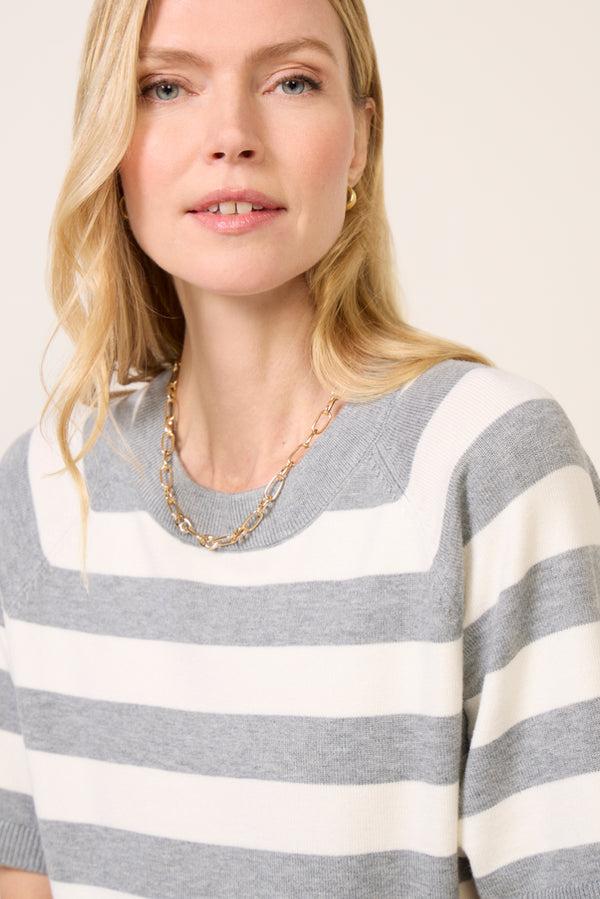 Everve Sami Raglan Sweater Htdgrey/Ivorystripe