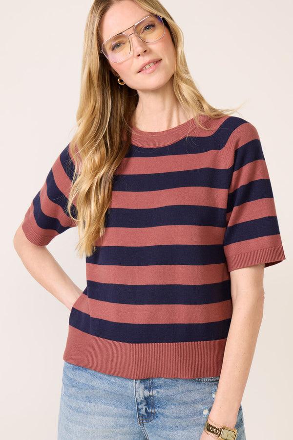 Everve Sami Raglan Sweater Mahogany/Navy
