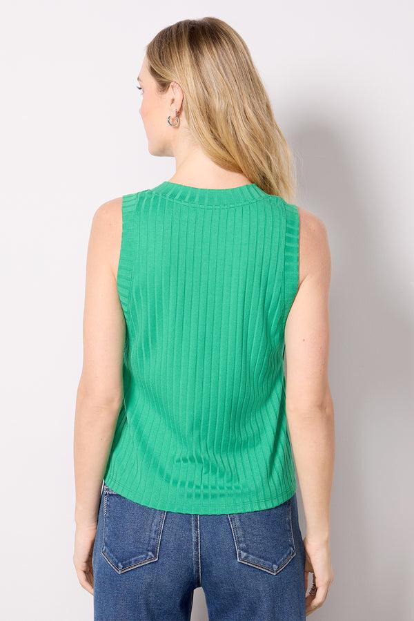 Everve Sarina V Neck Tank Green