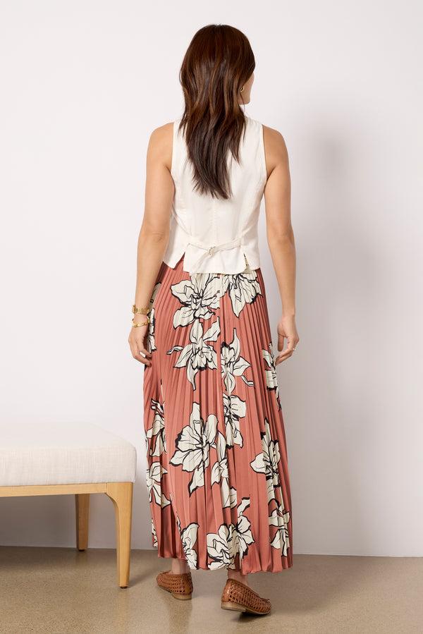 Everve Satin Pleated Midi Skirt Taupe/Multi
