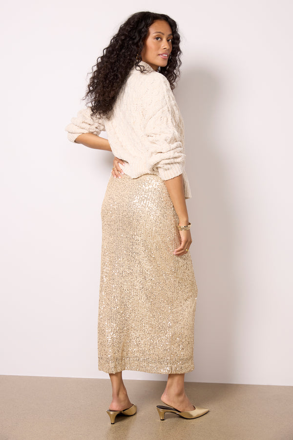 Everve Saturn Sequin Skirt Champagne
