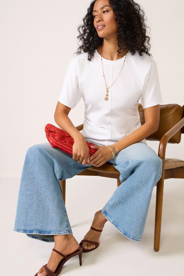 everve Shirred Waist Dolman Tee White