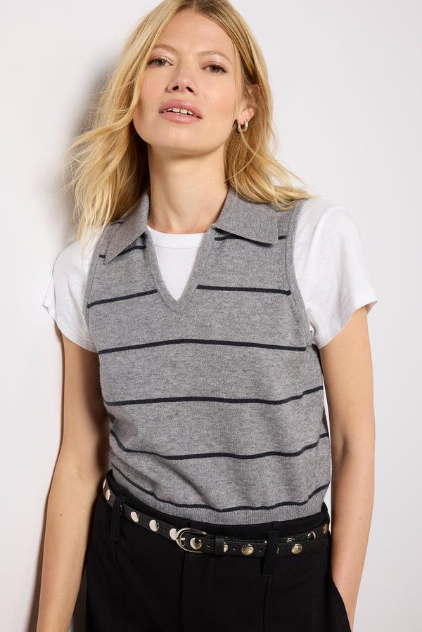 Everve Sloane Collared Tank Grey/Marine