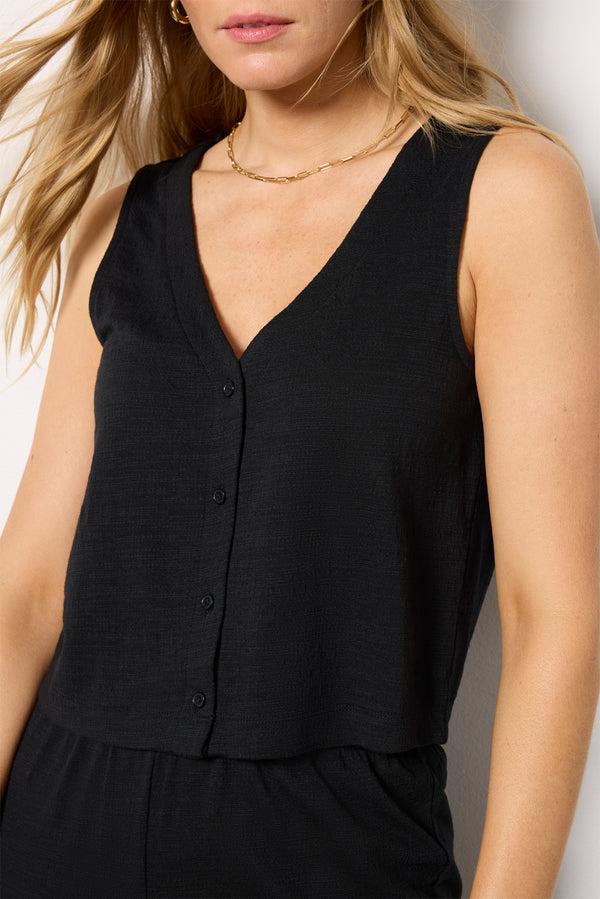 Everve Solace Textured Knit Top Black
