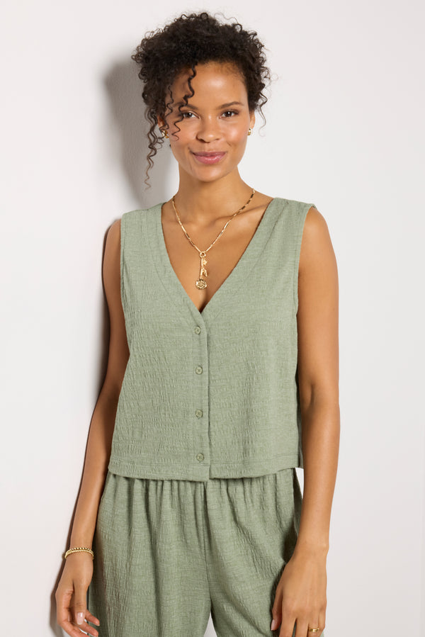 everve Solace Textured Knit Top Palmgreen
