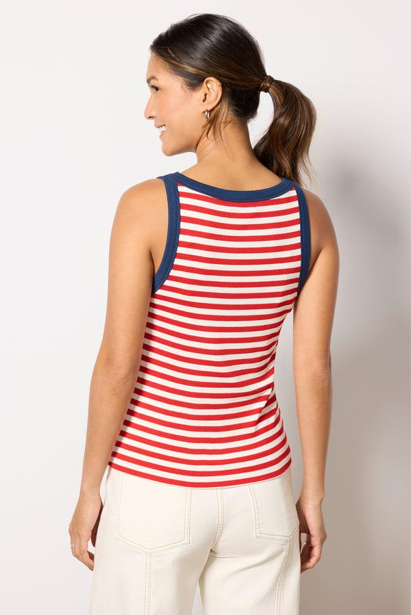 Everve Sonya Stripe Ringer Tank Red/White