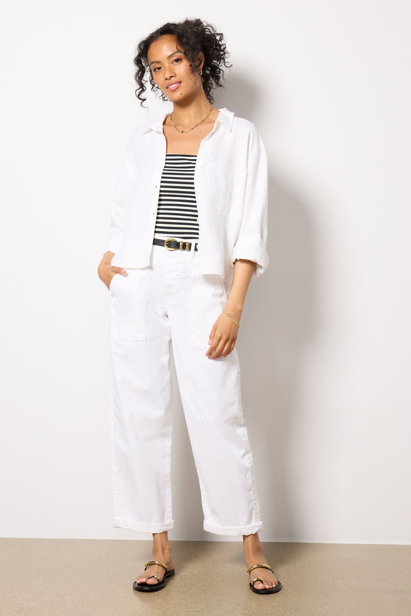 Everve Sophia Linen Crop Shirt White