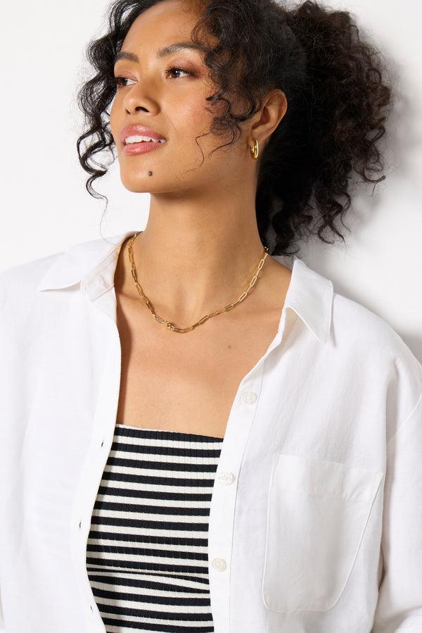 Everve Sophia Linen Crop Shirt White