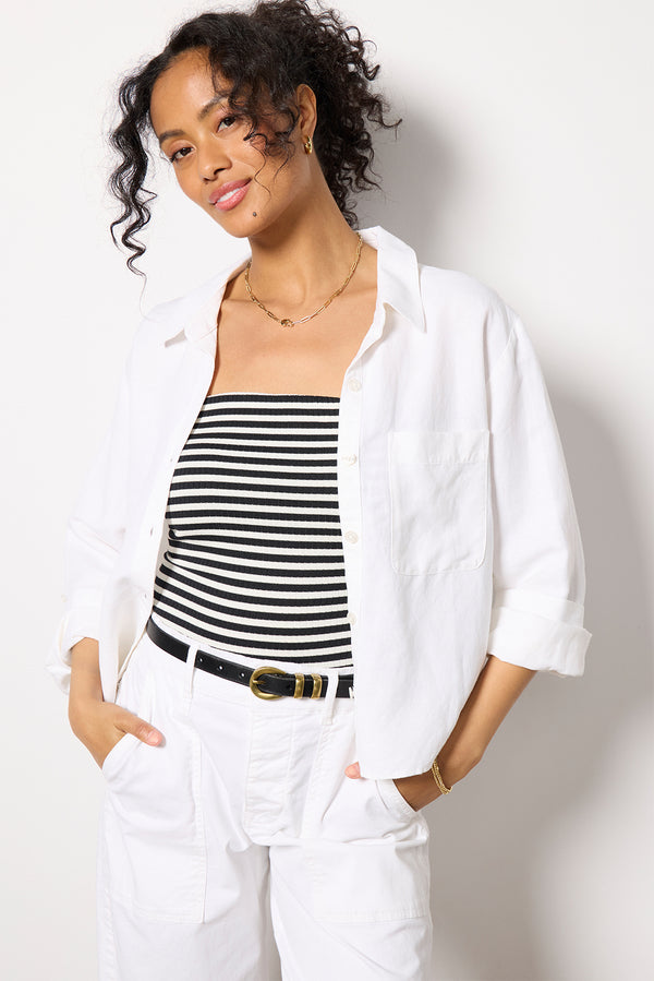 Everve Sophia Linen Crop Shirt White
