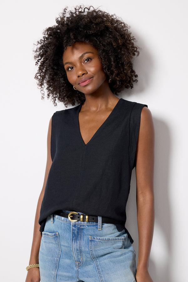 everve Sophia Linen Muscle Black