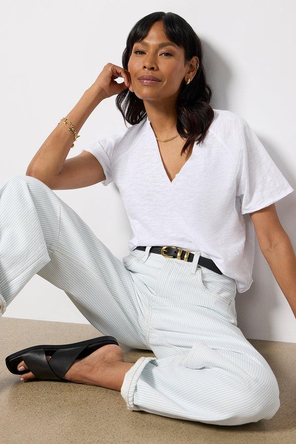 everve Split Neck Tee White