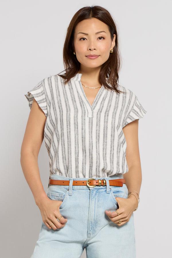 Everve Split Neck Tunic Chalkblackstripe