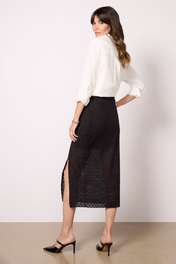 Everve Stretch Lace Midi Skirt Black