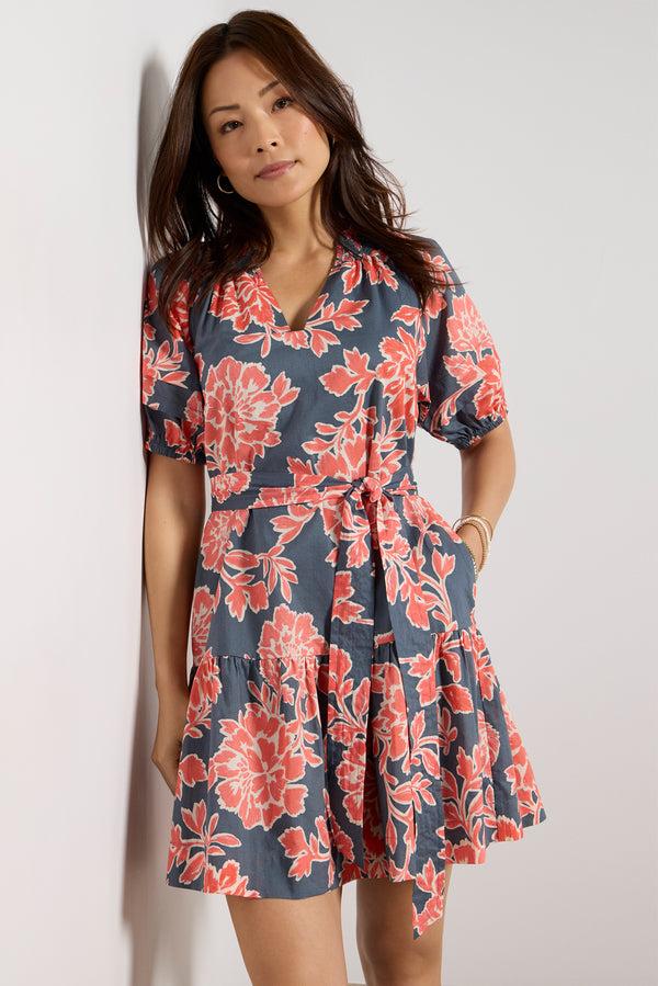 Everve Sunny Mini Dress Navy/Coralfloral