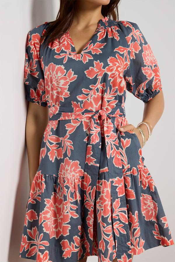 Everve Sunny Mini Dress Navy/Coralfloral