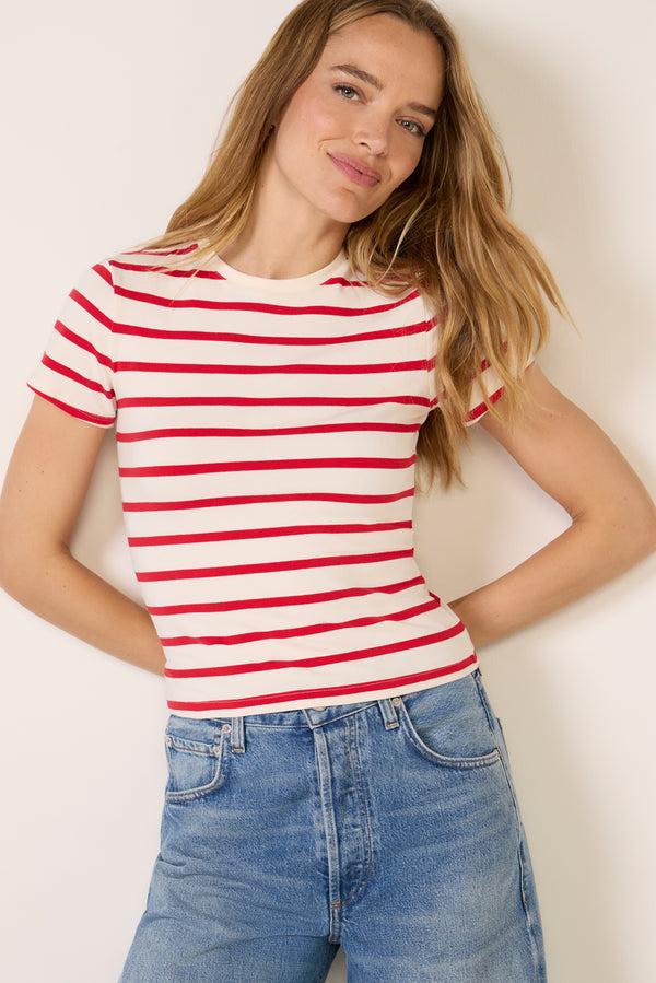Everve Super Stretch Baby Tee Ecru/Chilistripe