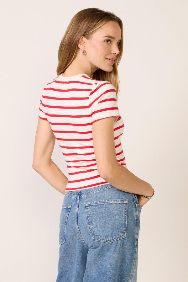 Everve Super Stretch Baby Tee Ecru/Chilistripe