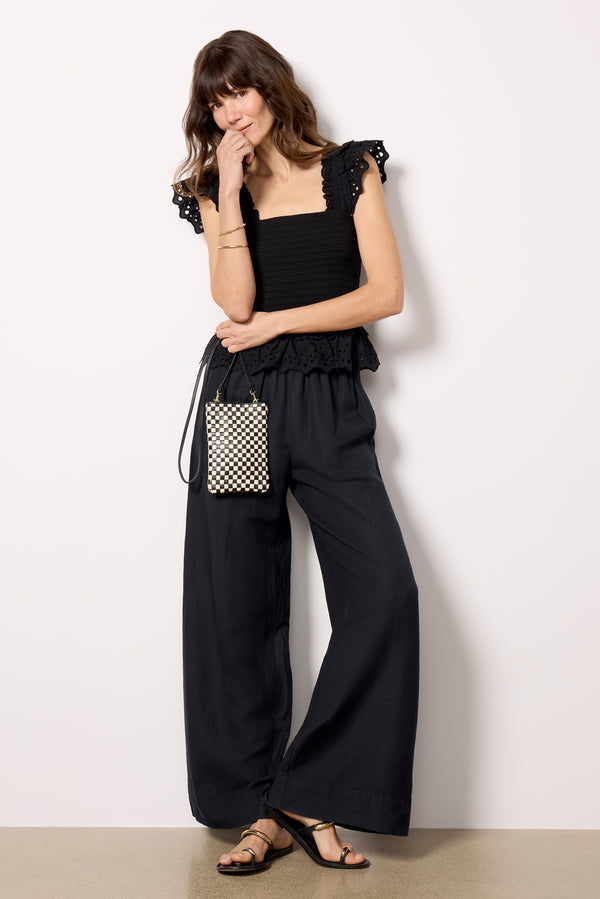 Everve Talia Smocked Flutter Tank Black