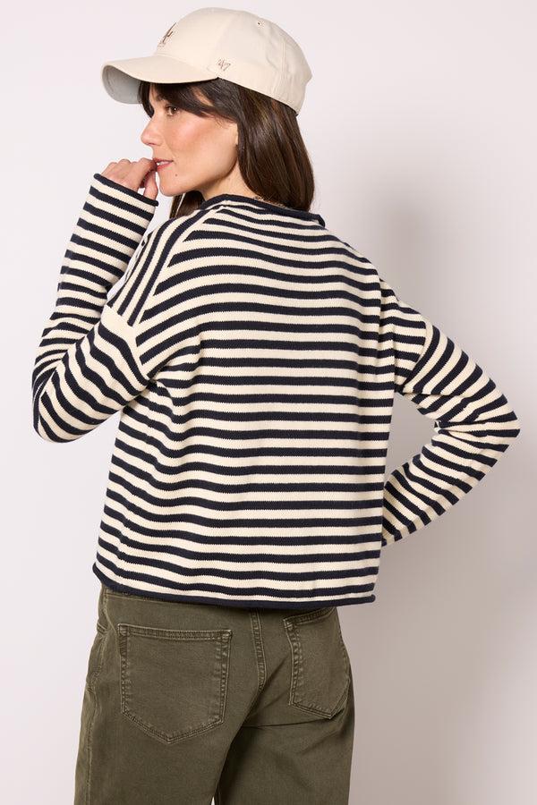 Everve Taylor Cardigan Navy/Ivorystripe