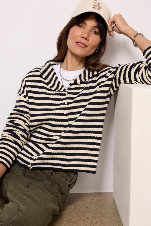 everve Taylor Cardigan Navy/Ivorystripe