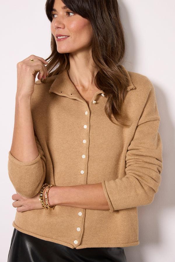 Everve Taylor Roll Neck Cardigan Camel
