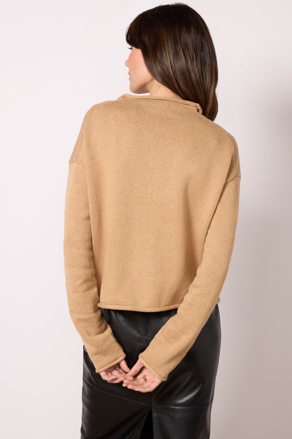 Everve Taylor Roll Neck Cardigan Camel