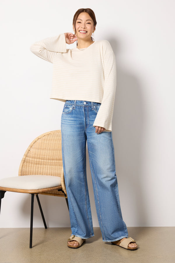 Everve The Knit Stripe Boxy Long Sleeve Ivorywht