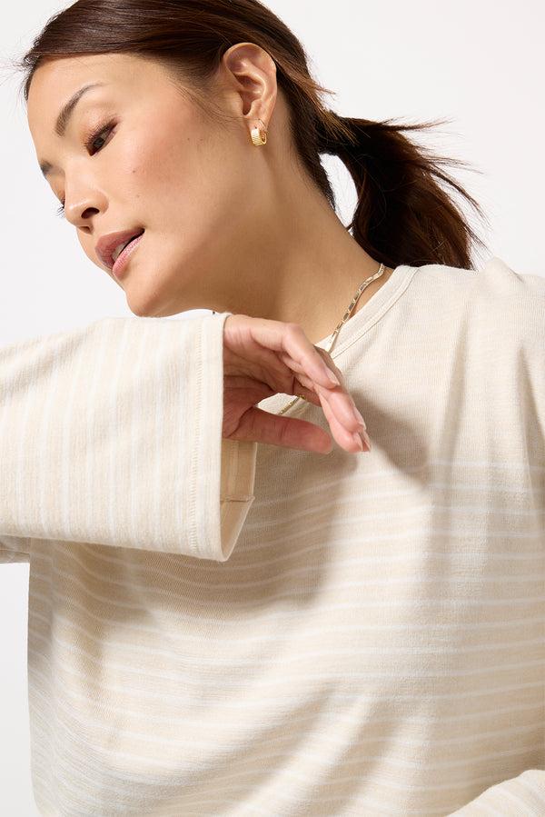 Everve The Knit Stripe Boxy Long Sleeve Ivorywht