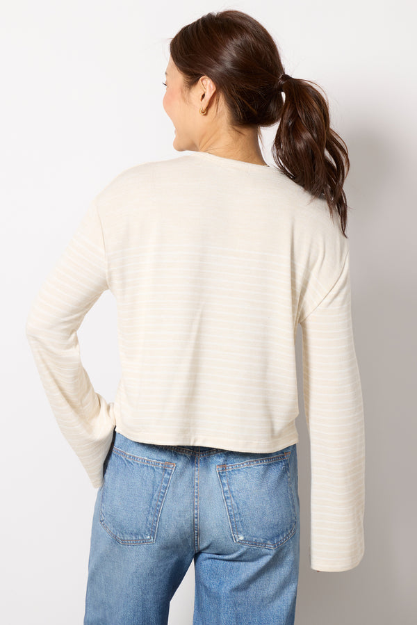 Everve The Knit Stripe Boxy Long Sleeve Ivorywht