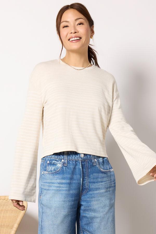 everve The Knit Stripe Boxy Long Sleeve Ivorywht